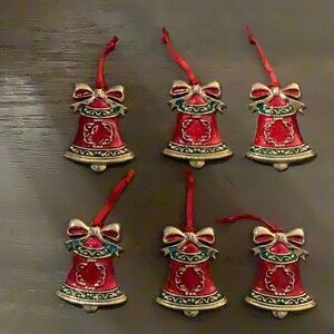 Vintage Gerry’s Enamel/ Metal Christmas Ornaments set of 6 Bell Ornaments